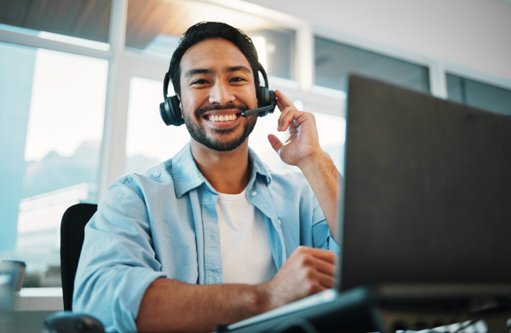 smiling help center agent with headset